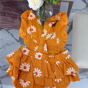 Orange Floral Ruffle Dress